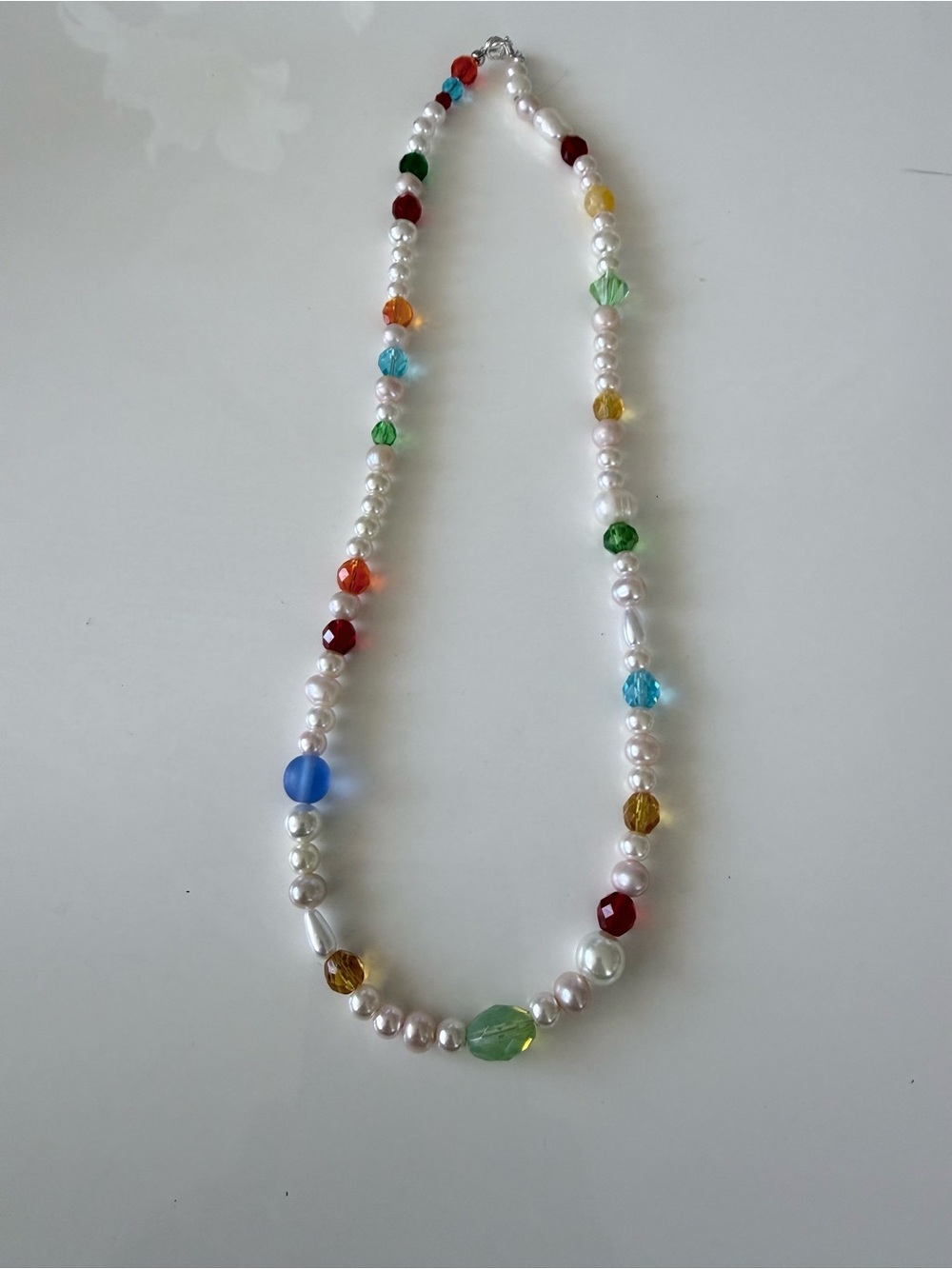 Hand Crafted White Pearl Necklace with Multicolor Accent Beads